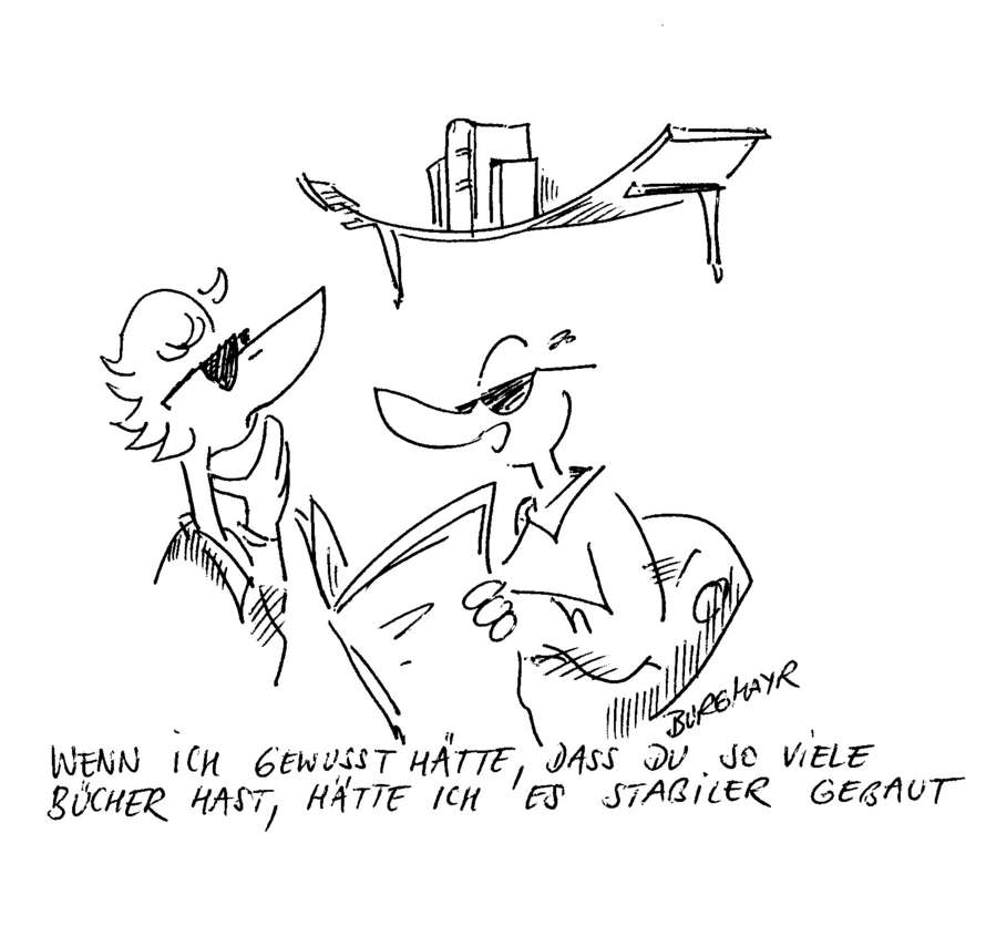 Cartoon Bücherregal von Jürgen Burgmayr